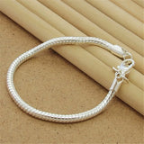 925 Silver Bracelet 3MM Snake Bone Bracelet for Women & Men
