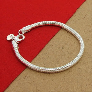 925 Silver Bracelet 3MM Snake Bone Bracelet for Women & Men