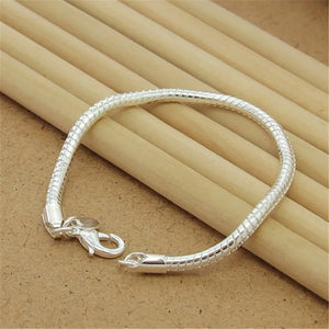 925 Silver Bracelet 3MM Snake Bone Bracelet for Women & Men