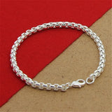 925 Sterling Silver Bracelet 4MM Round Box Bracelet Women Men Jewelry