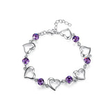 925 Silver Bracelet Heart Purple Crystal Zircon Jewelry Gift