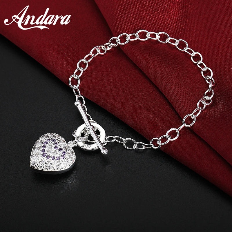 925 Silver Heart Zircon Bracelet Woman Jewelry Gift