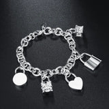 925 Silver Five Lock Chain Bracelet Charm Jewelry Gift