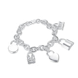 925 Silver Five Lock Chain Bracelet Charm Jewelry Gift