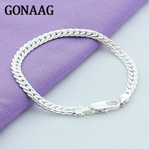 925 Sterling Silver Unisex 5MM Flat Snake Chain Bracelet Lobster Clasp