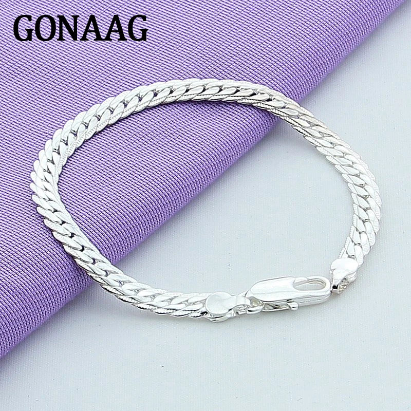 925 Sterling Silver Unisex 5MM Flat Snake Chain Bracelet Lobster Clasp