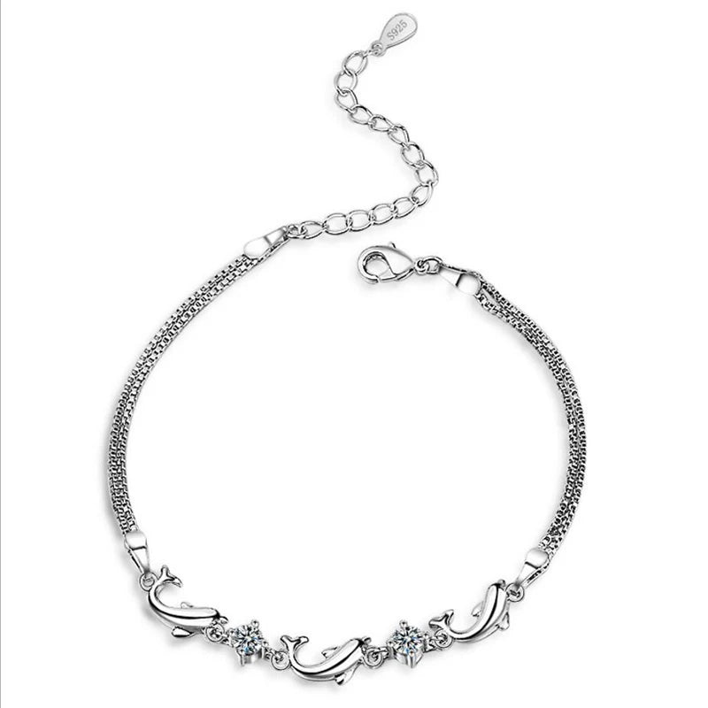 925 Silver Dolphin Bracelet with Crystal CZ