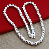 Sterling Silver Bead Necklace for Women 6mm Round Chain Fine Jewelry
