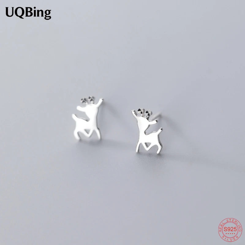 925 Silver Christmas Elk Animal Ear Stud Earrings