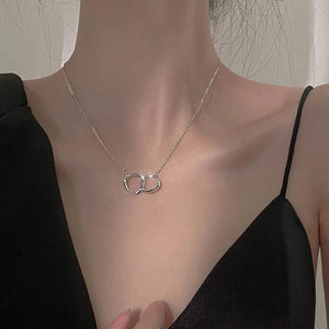 925 Silver Double Circle Necklace Geometric Clavicle Chain