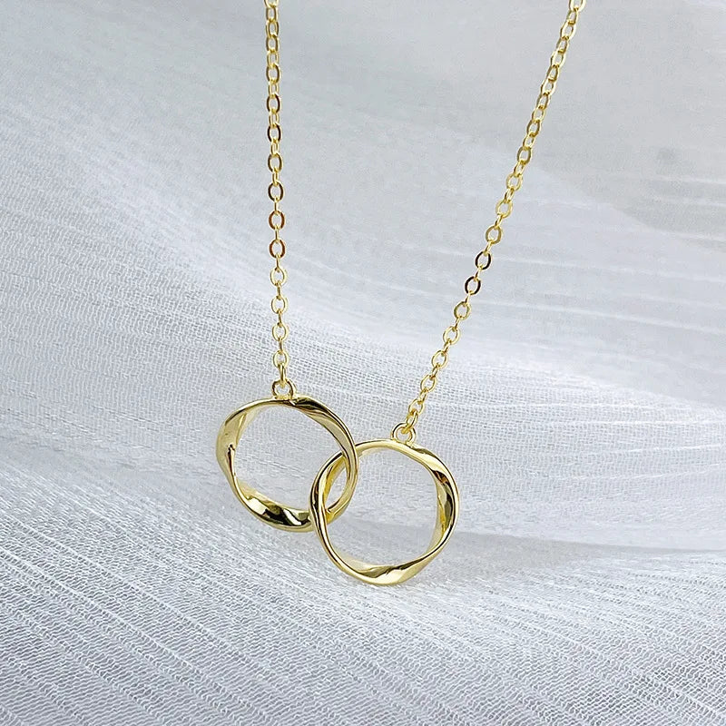 925 Silver Double Circle Necklace Geometric Clavicle Chain