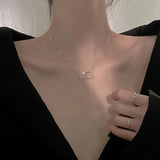 925 Silver Double Circle Necklace Geometric Clavicle Chain