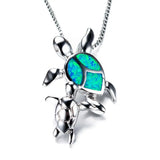 Opal Double Turtles 925 Silver Collier Necklace Pendant