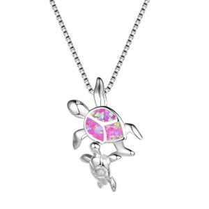 Opal Double Turtles 925 Silver Collier Necklace Pendant