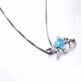 Opal Double Turtles 925 Silver Collier Necklace Pendant