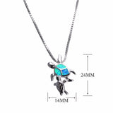 Opal Double Turtles 925 Silver Collier Necklace Pendant