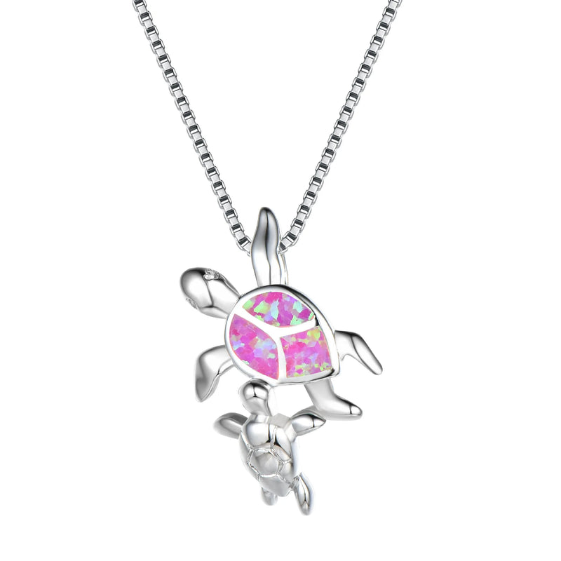 Opal Double Turtles 925 Silver Collier Necklace Pendant