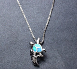 Opal Double Turtles 925 Silver Collier Necklace Pendant