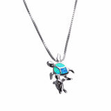 Opal Double Turtles 925 Silver Collier Necklace Pendant