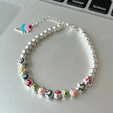 925 Silver Colorful Round Bead Bracelet for Women Birthday Party Gift