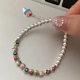 925 Silver Colorful Round Bead Bracelet for Women Birthday Party Gift