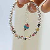 925 Silver Colorful Round Bead Bracelet for Women Birthday Party Gift