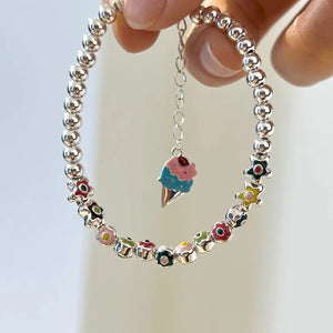 925 Silver Colorful Round Bead Bracelet for Women Birthday Party Gift