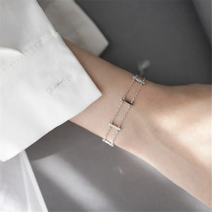 925 Silver Crystal Double Layer Charm Bracelet for Women
