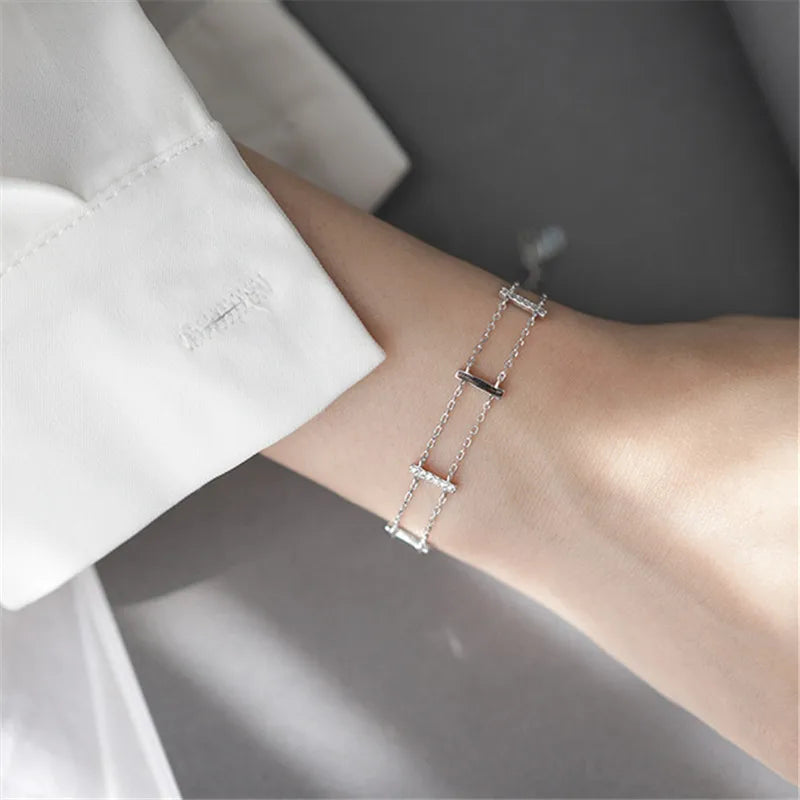 925 Silver Crystal Double Layer Charm Bracelet for Women