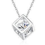 Women's 925 Sterling Silver Crystal Cube Pendant Necklace
