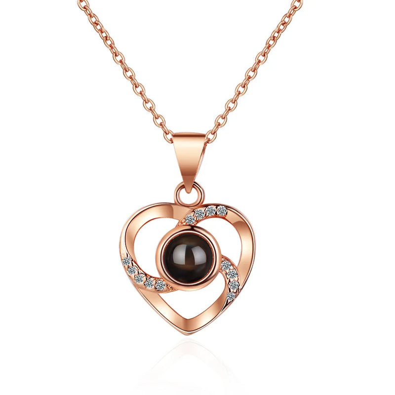 925 Silver Crystal Heart Necklace 18" Chain Party Charm Jewelry