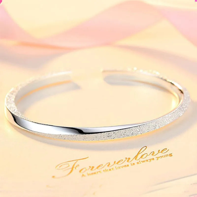 925 Silver Cuff Bangles Open Polishing Glaze Whirl Lucky Bracelet