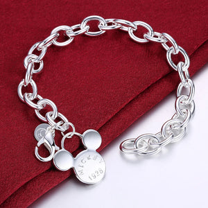 925 Silver Mickey Chain Bracelet Charm Jewelry Gift