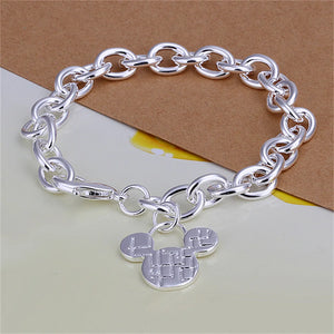 925 Silver Mickey Chain Bracelet Charm Jewelry Gift