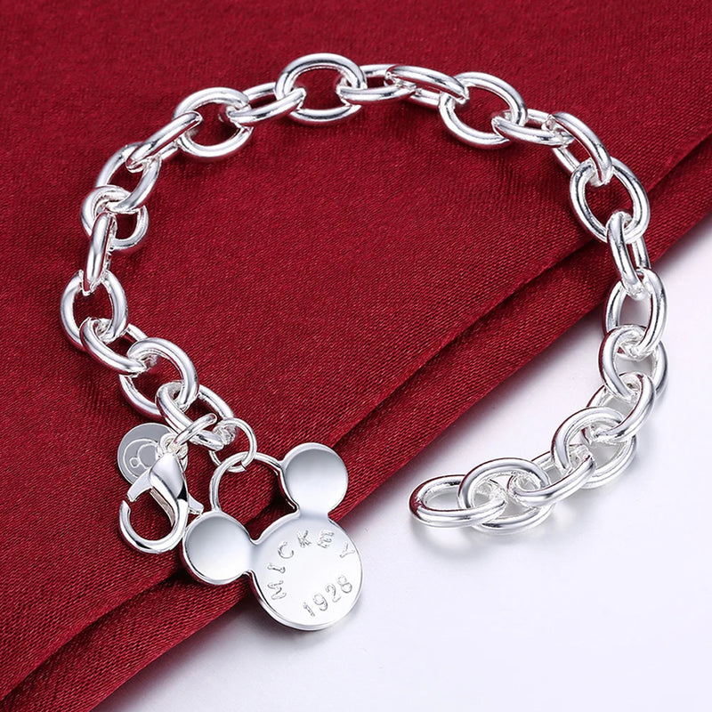 925 Silver Mickey Chain Bracelet Charm Jewelry Gift