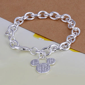 925 Sterling Silver Mickey Charm Bracelet for Women Girl Gift