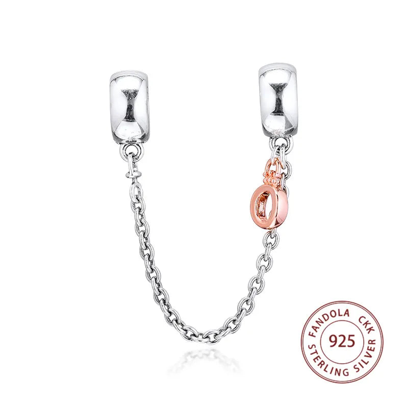 925 Sterling Silver Crown Safety Chain Charms Beads for Bracelets