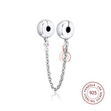 925 Sterling Silver Crown Safety Chain Charms Beads for Bracelets