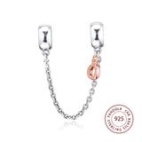 925 Sterling Silver Crown Safety Chain Charms Beads for Bracelets