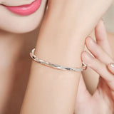 925 Sterling Silver Cuff Bangles Women's Hand Bracelets
