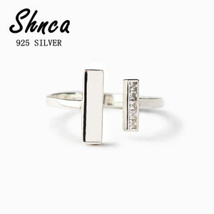 925 Silver Difference Stick Rhinestone Adjustable Ring Jewelry TYB159