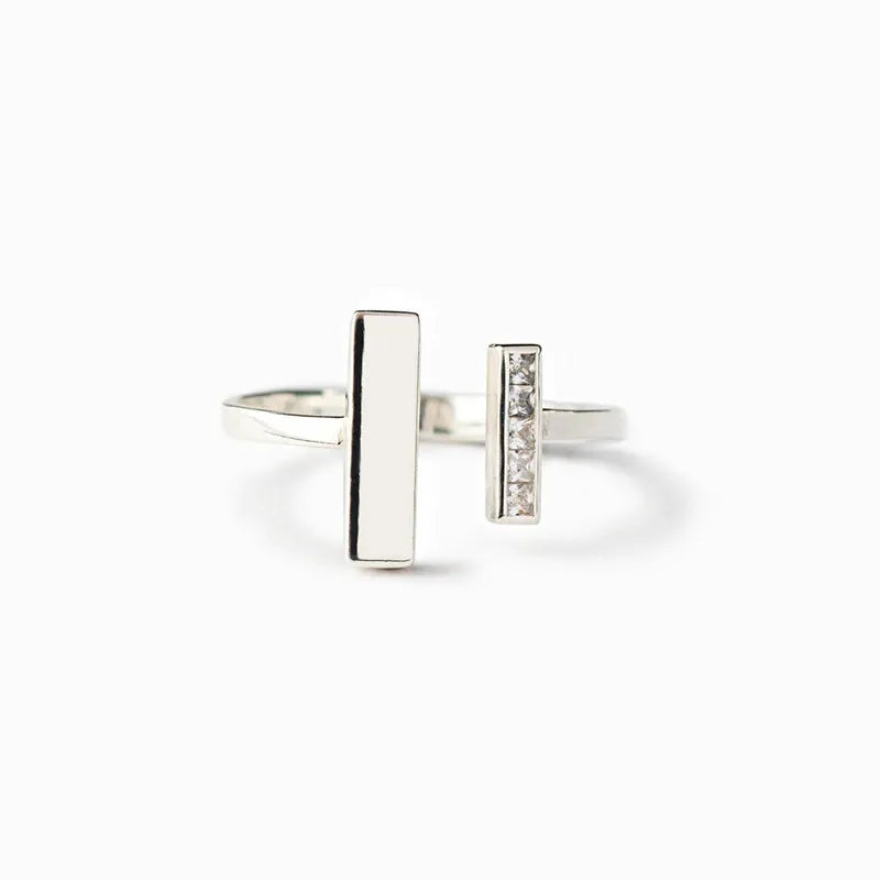 925 Silver Difference Stick Rhinestone Adjustable Ring Jewelry TYB159