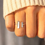 925 Silver Difference Stick Rhinestone Adjustable Ring Jewelry TYB159