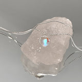 925 Silver Double Layer Moonstone Necklace Heart Pendant Collar Chain