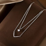 925 Silver Double Layer V Pendant Zircon Necklace