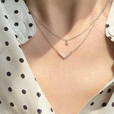 925 Silver Double Layer V Pendant Zircon Necklace