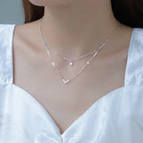 925 Silver Double Layer V Pendant Zircon Necklace