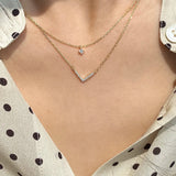 925 Silver Double Layer V Pendant Zircon Necklace
