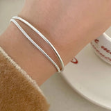 925 Silver Double Layer Round Charm Bracelet Bangle Women Jewelry