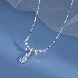 925 Silver Droplet Necklace Moonlight Stone Collar Chain Wedding Jewelry